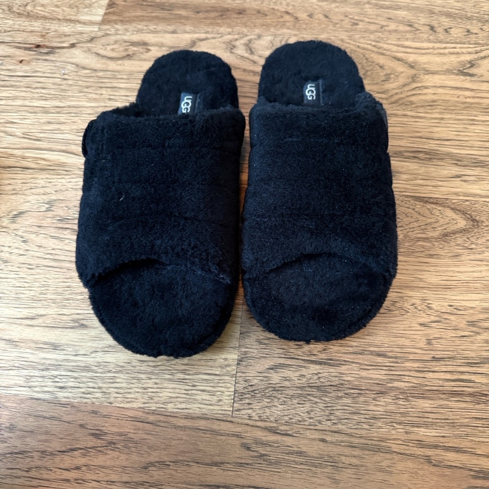 UGG Black Plush Slippers